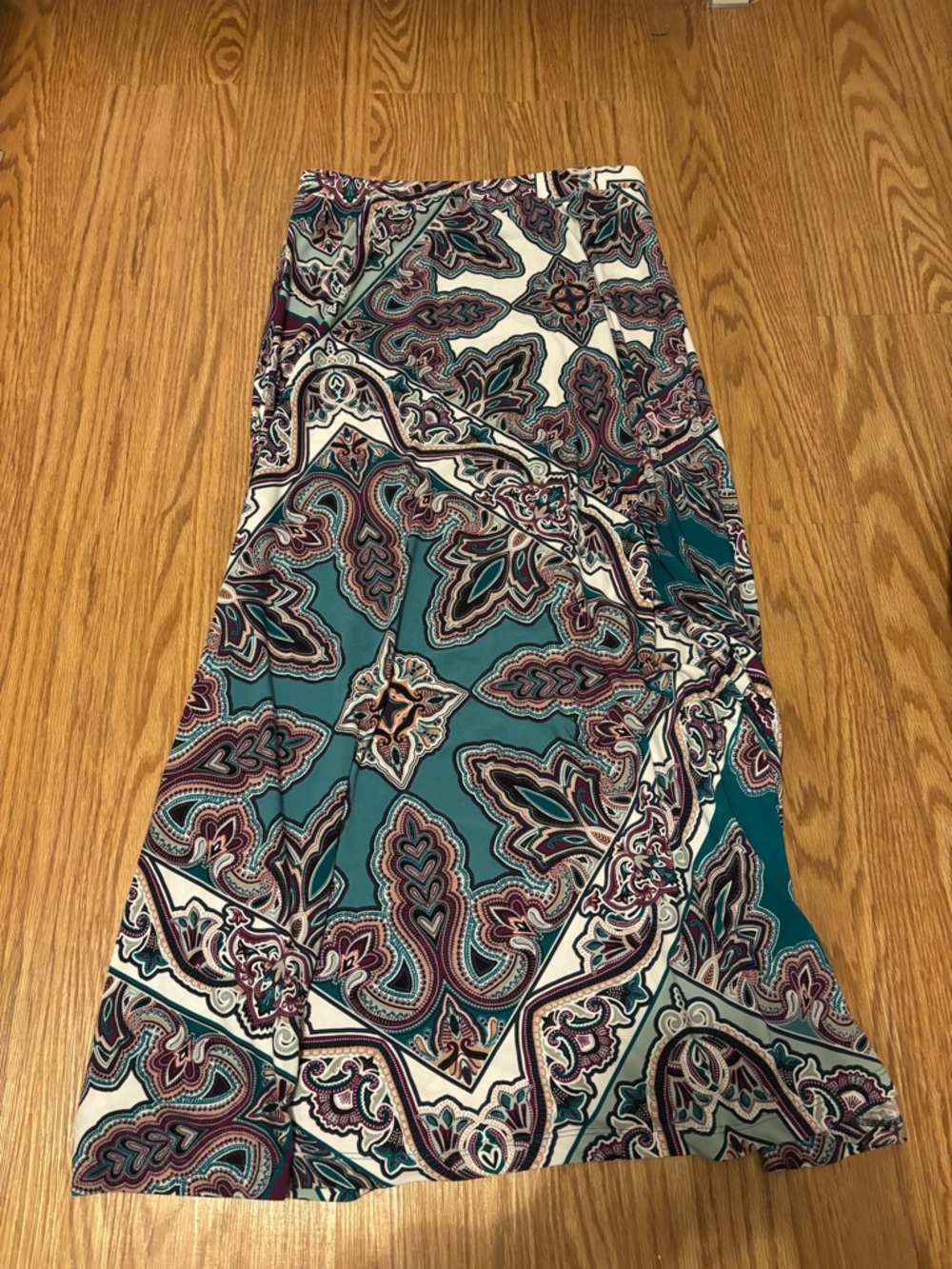Chico's Teal Paisley A-Line Maxi Skirt